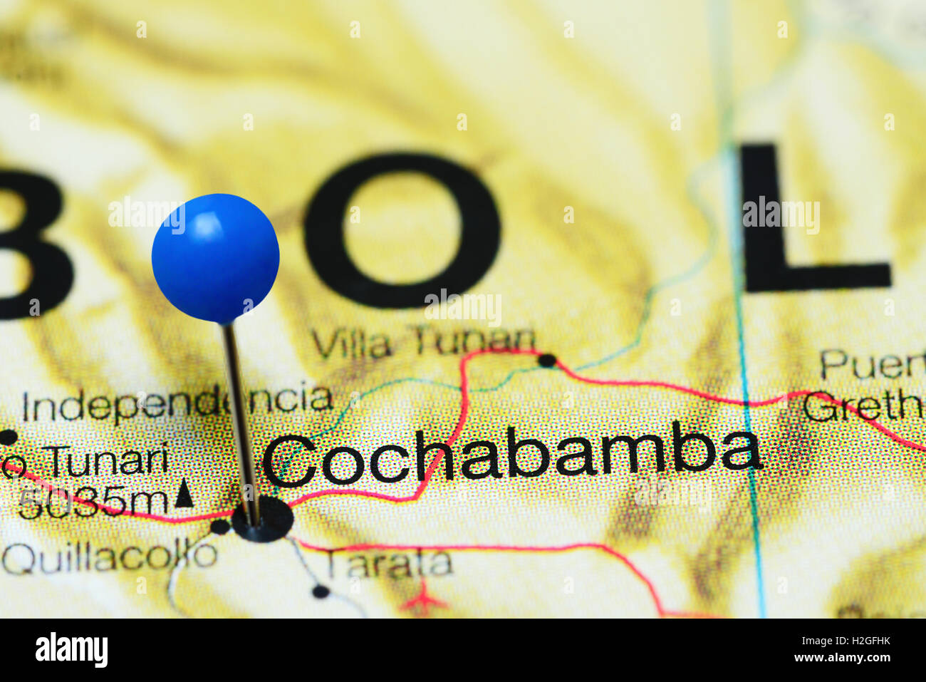 Cochabamba imperniata su una mappa della Bolivia Foto Stock