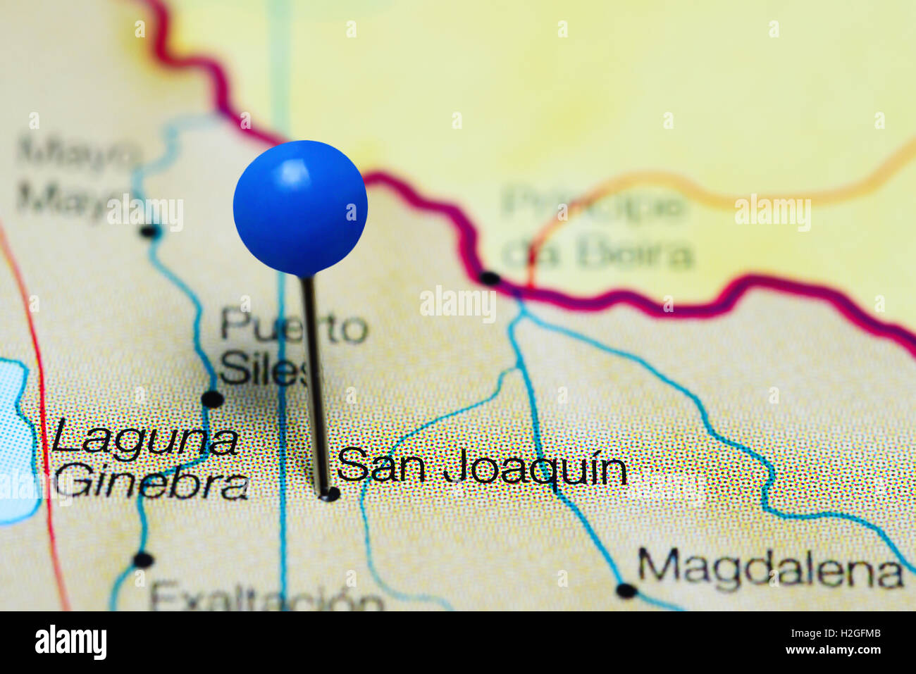 San Joaquin imperniata su una mappa della Bolivia Foto Stock