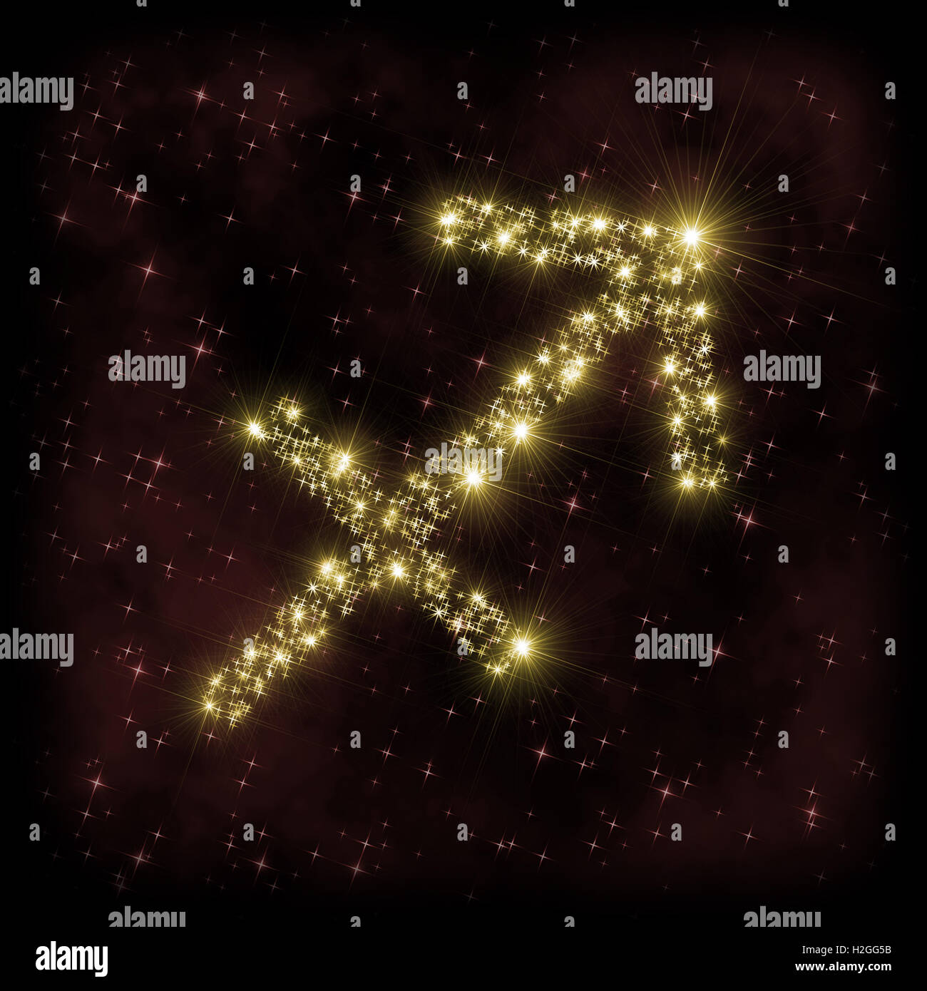Sagittario segno Zodiak - astronomia o astrologia illustrazione in cui il simbolo corrispondente alla costellazione viene fatta di stelle Foto Stock