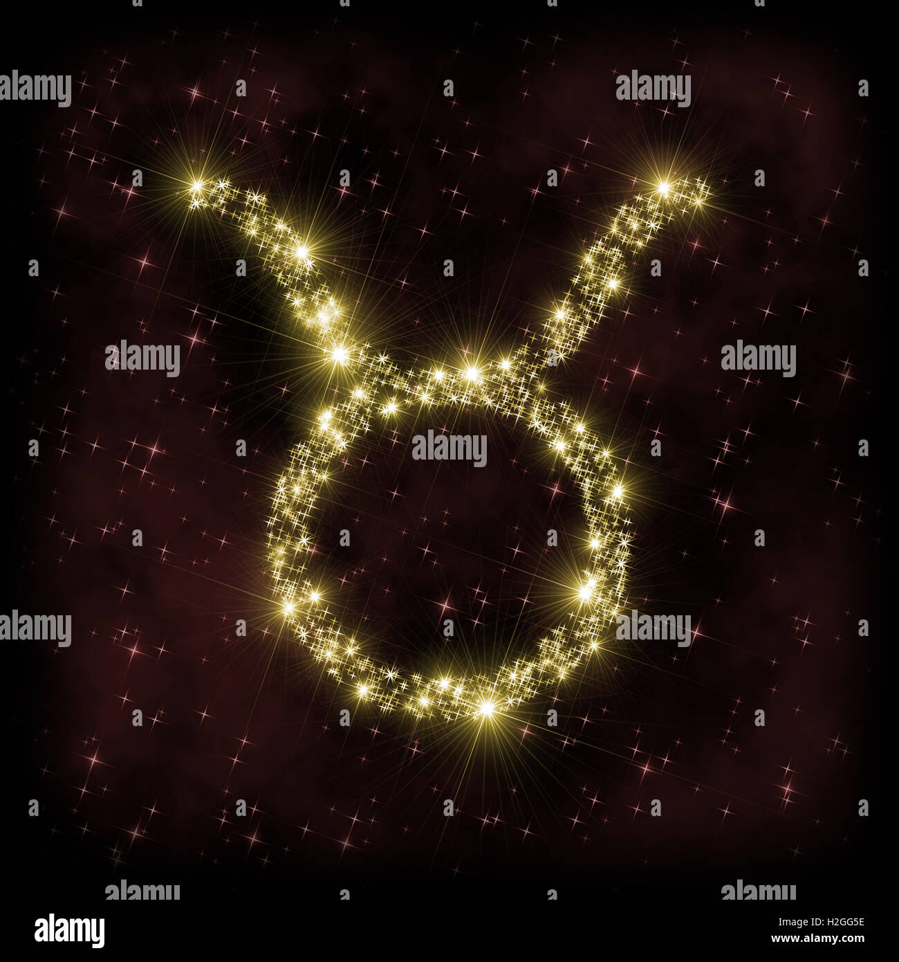 Taurus segno Zodiak - astronomia o astrologia illustrazione in cui il simbolo corrispondente alla costellazione fatta di stelle scintillanti Foto Stock