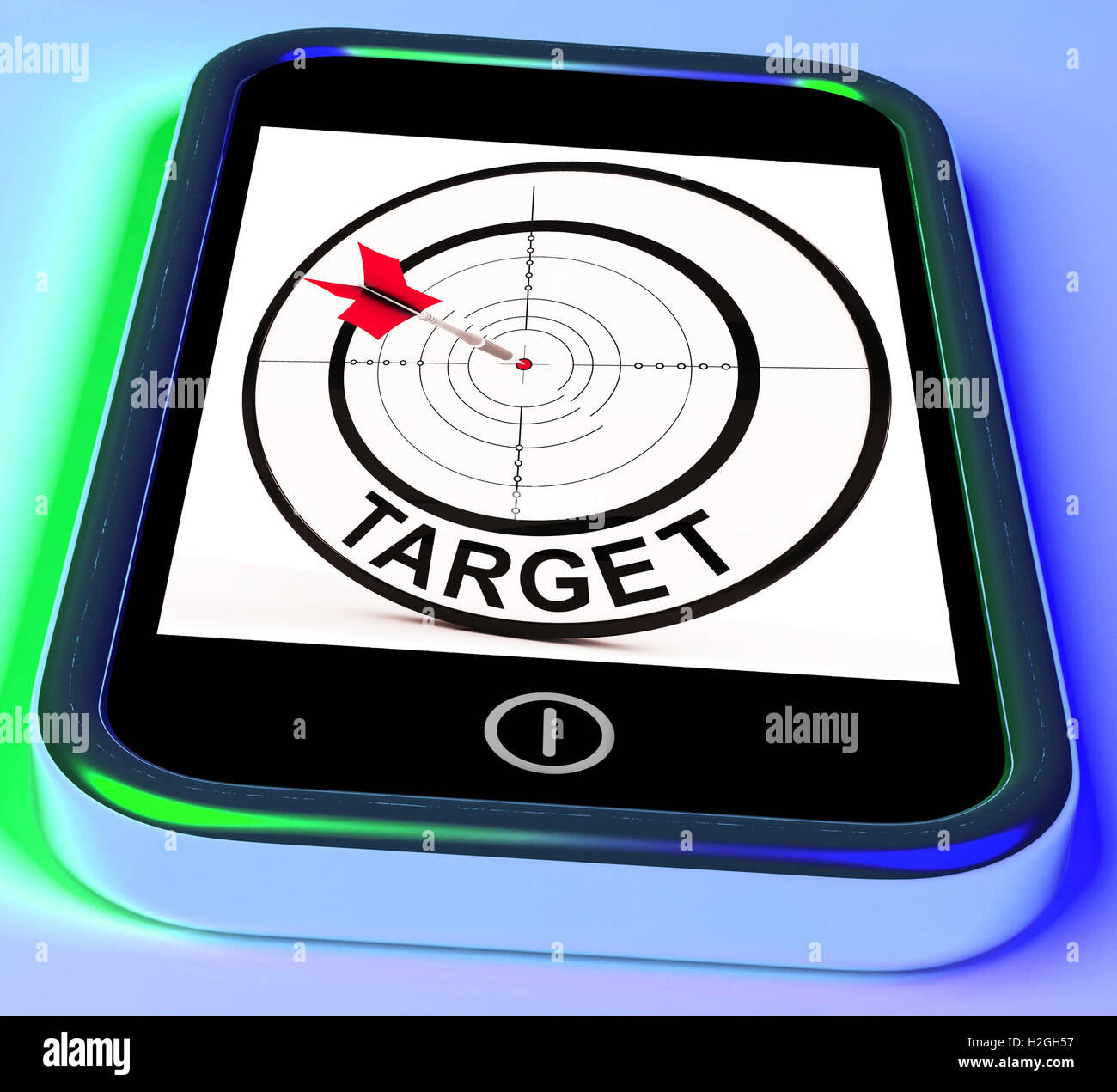 Smartphone Target mostra Obiettivi Finalità e obiettivi Foto Stock