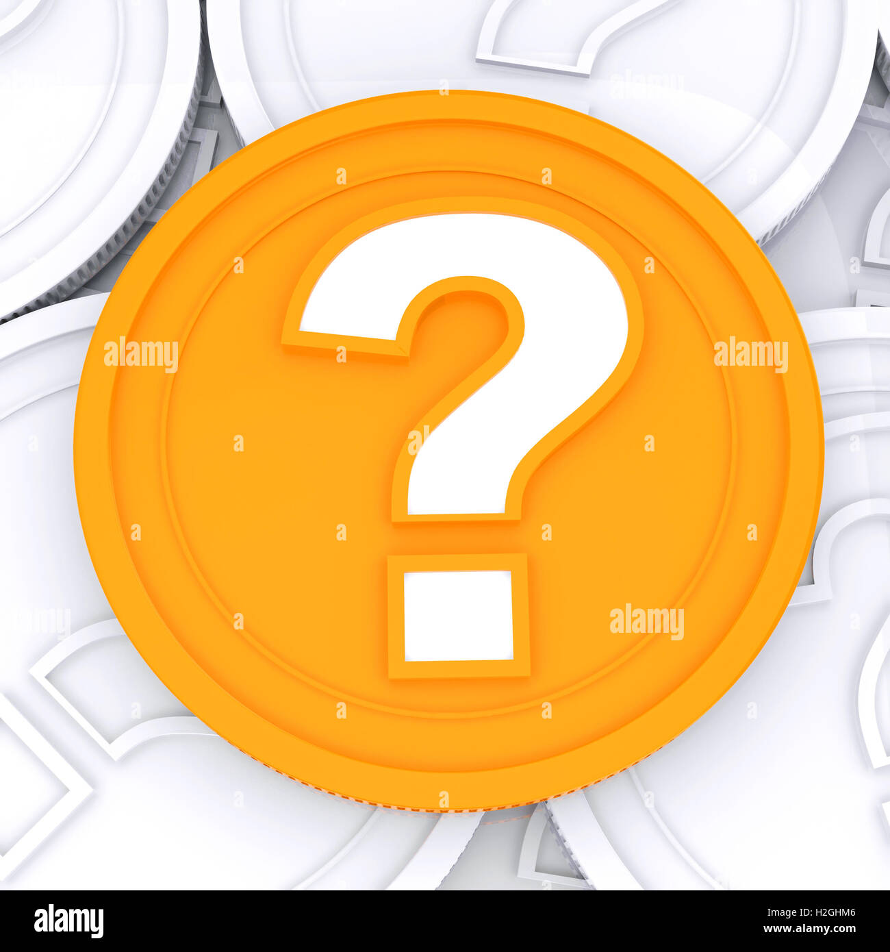 Punto interrogativo significa Coin chiedendo circa il denaro Foto Stock