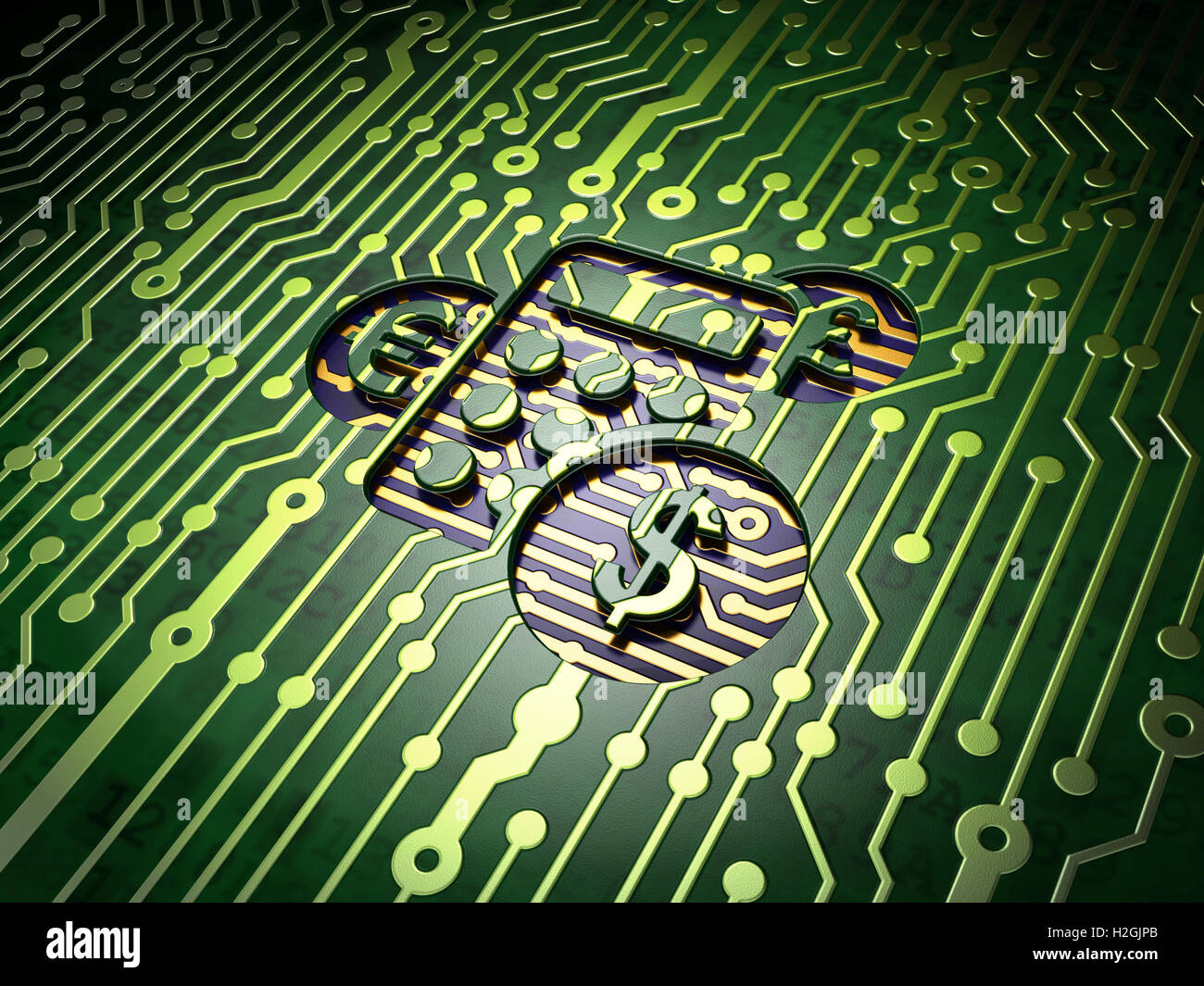 News concept: Calcolatrice sul circuito stampato sullo sfondo Foto Stock