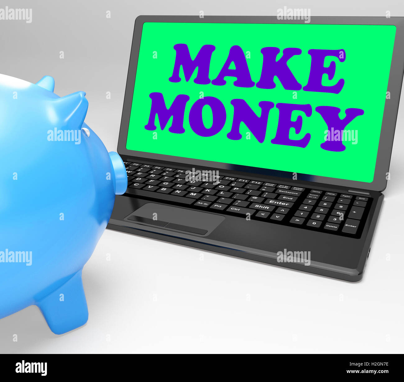 Fare Soldi mezzi Laptop accumulando la ricchezza e la prosperità Foto Stock