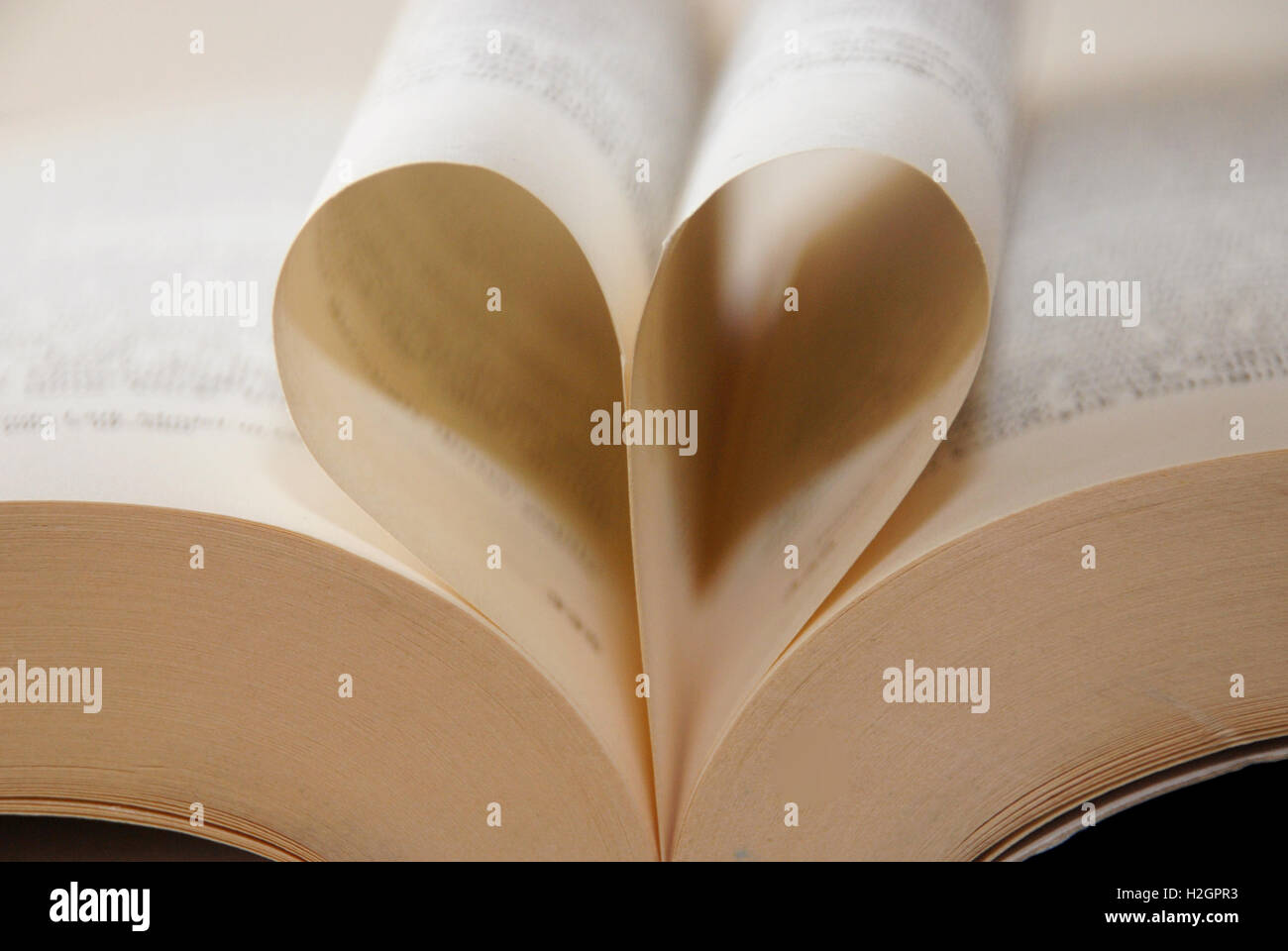 Pagine di un libro a forma di cuore. Mi piace leggere, lettura. Foto Stock