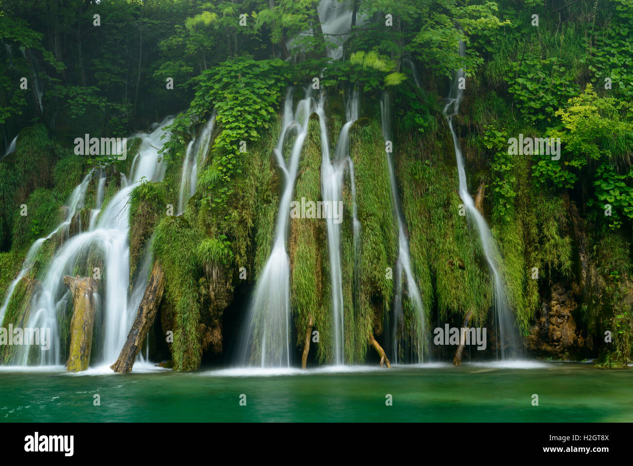 Cascata, il Parco Nazionale dei Laghi di Plitvice, Jezera, Lika-Senj Affitto County, Croazia Foto Stock