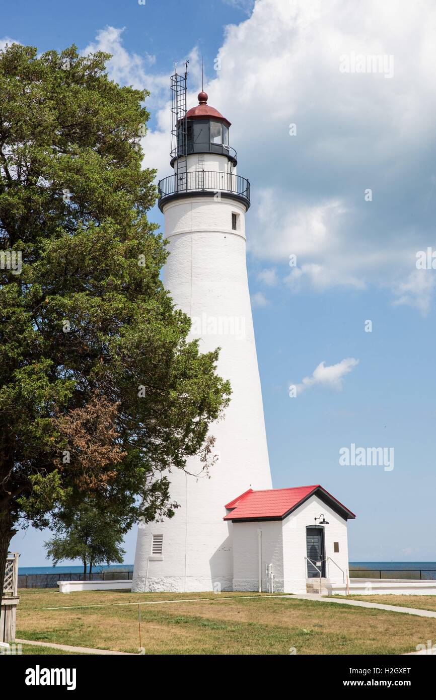 Michigan molto primo faro: Fort Gratiot faro ( altezza 26m ), costruito nel 1825, Port Huron, STATI UNITI D'AMERICA, e il agosto 17, 2016. | Utilizzo di tutto il mondo Foto Stock