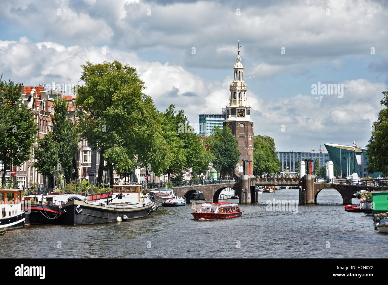 Montebaanstoren Oudeschans olandese di Amsterdam Paesi Bassi Foto Stock