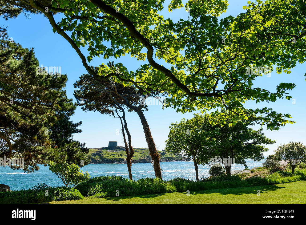 Dillon's Park cercando di Dalkey Island a Dalkey fuori Dublino Irlanda Foto Stock