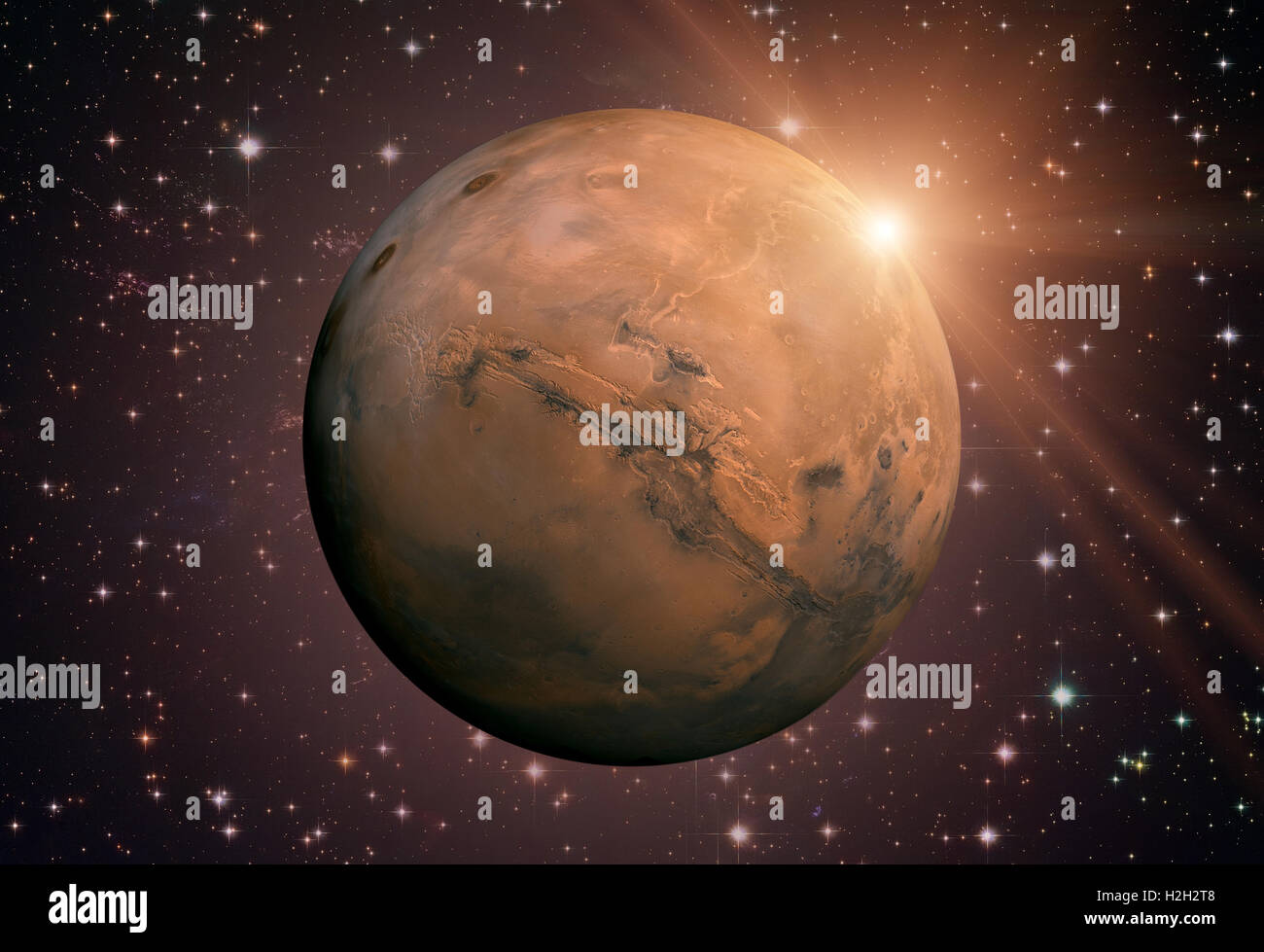 Sistema solare - Marte. È il quarto pianeta dal sole Marte è un pianeta terrestre con un atmosfera sottile, avente crateri, Foto Stock