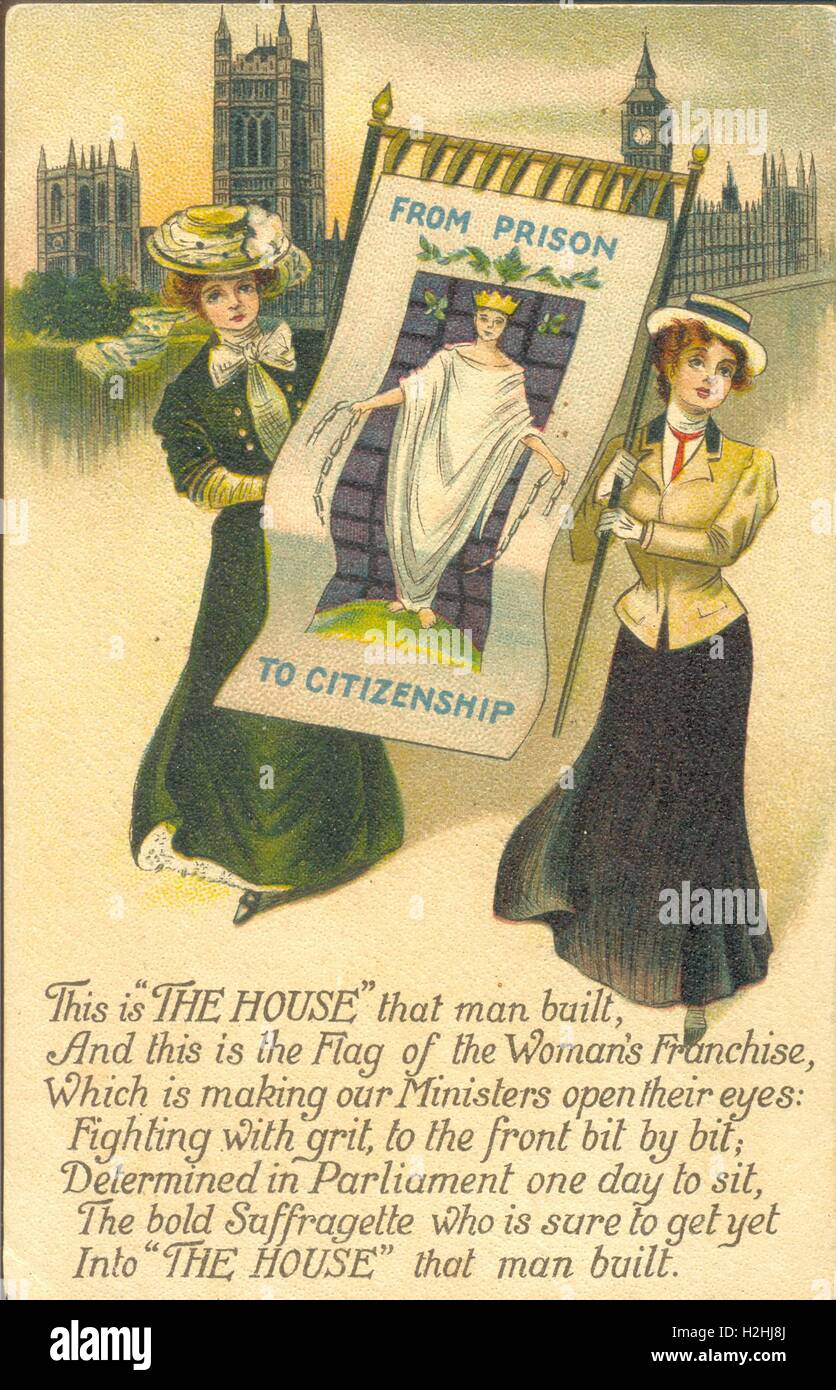 Cartolina in serie a promuovere la causa delle suffragette Foto Stock