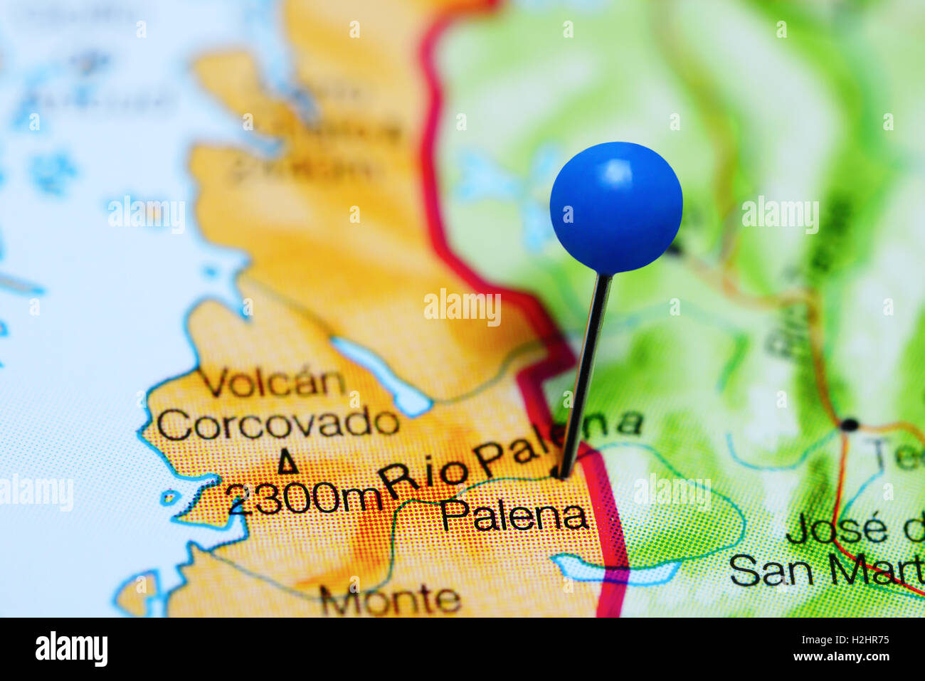 Palena imperniata su una mappa del Cile Foto Stock