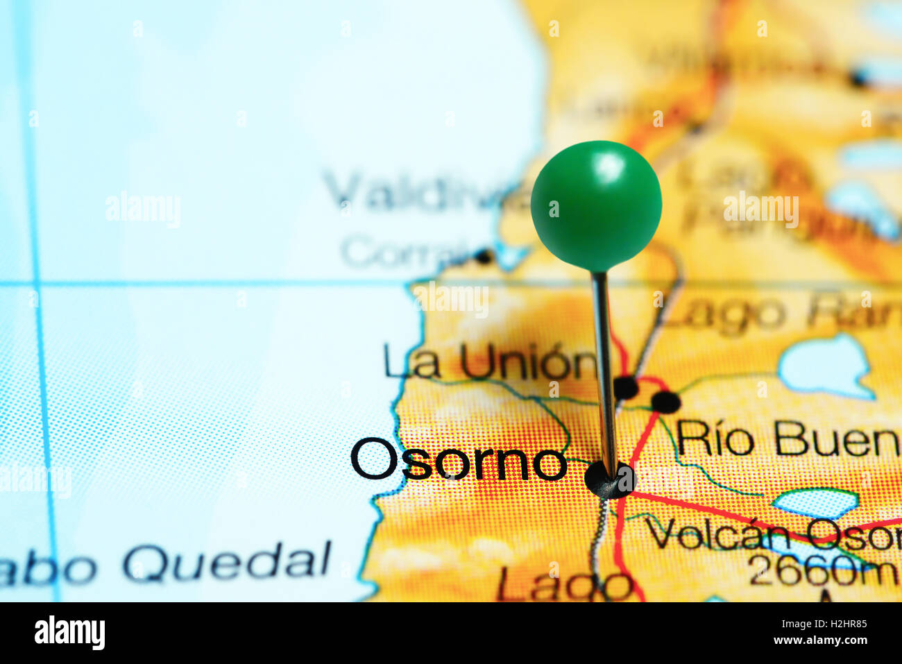 Osorno e imperniata su una mappa del Cile Foto Stock