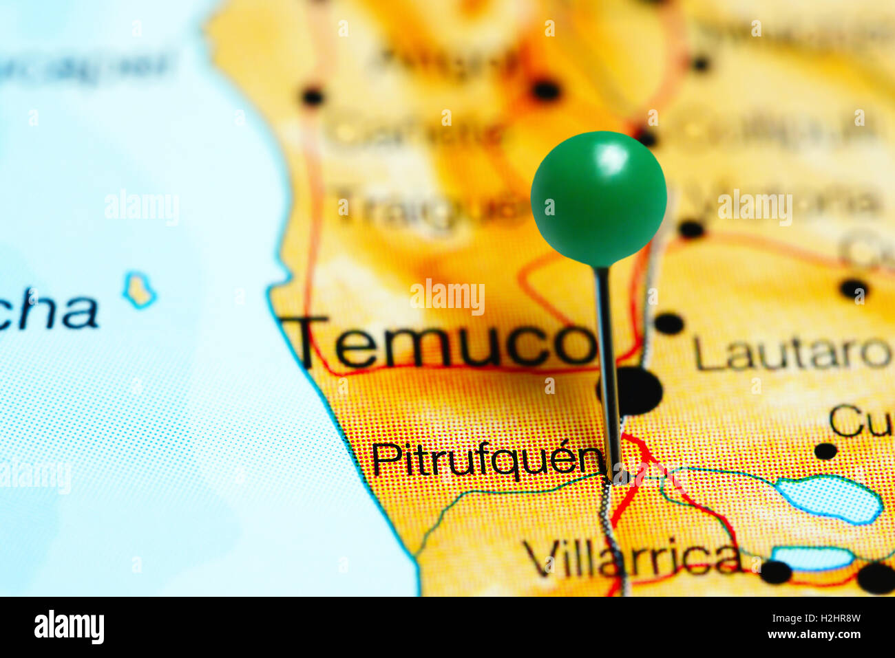 Pitrufquen imperniata su una mappa del Cile Foto Stock