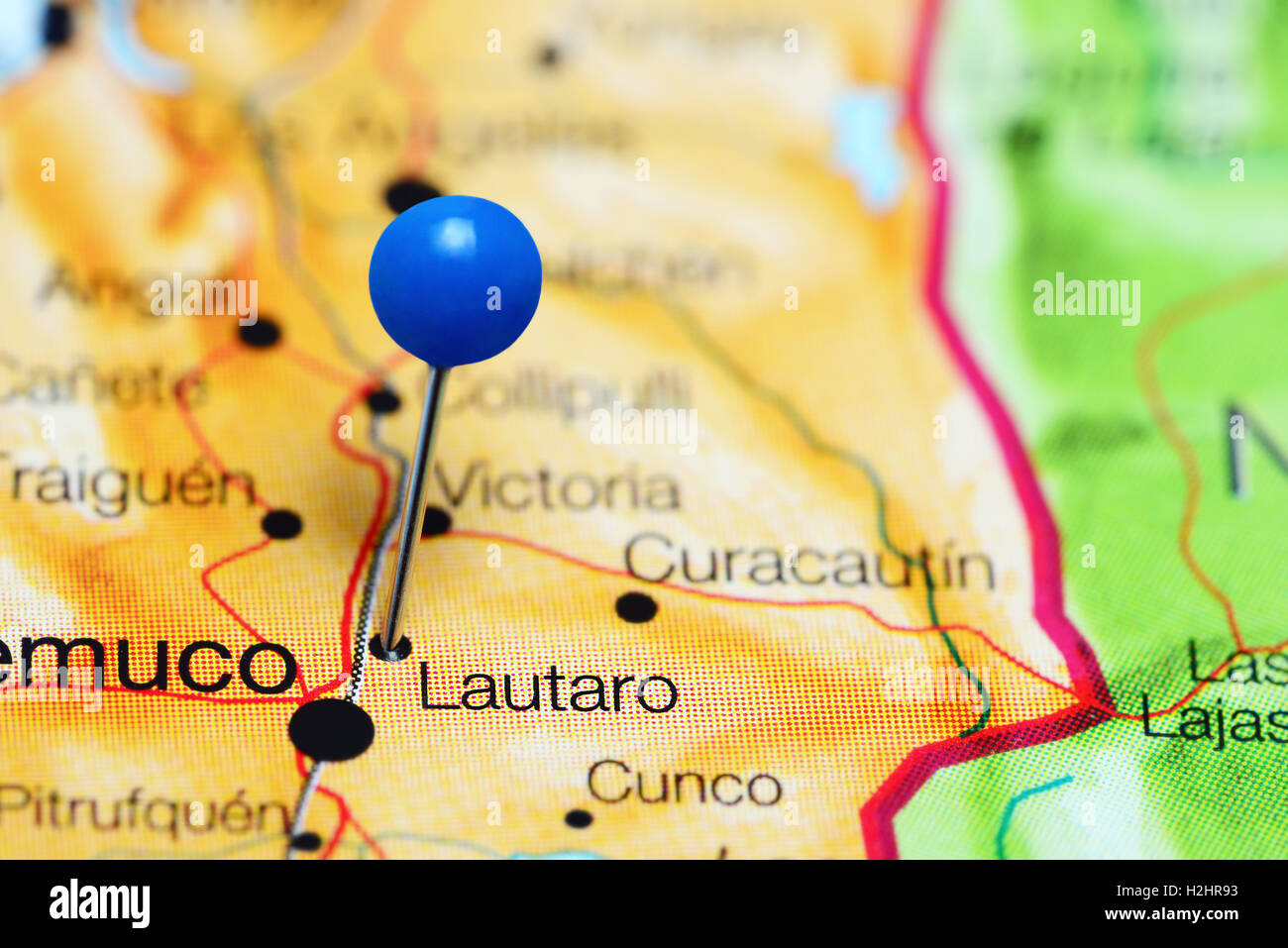 Lautaro imperniata su una mappa del Cile Foto Stock