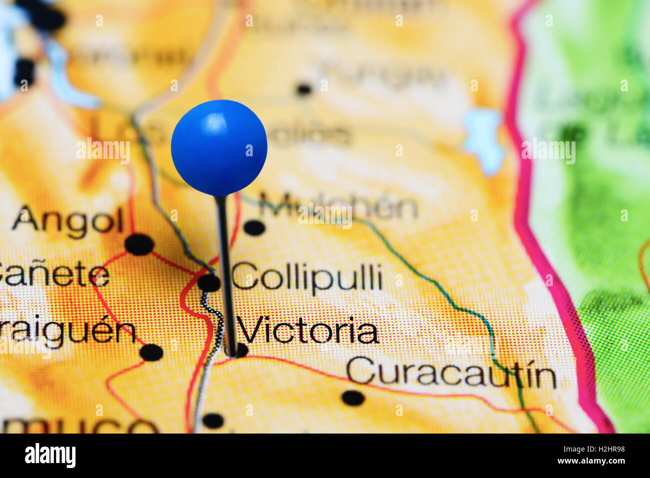Victoria imperniata su una mappa del Cile Foto Stock