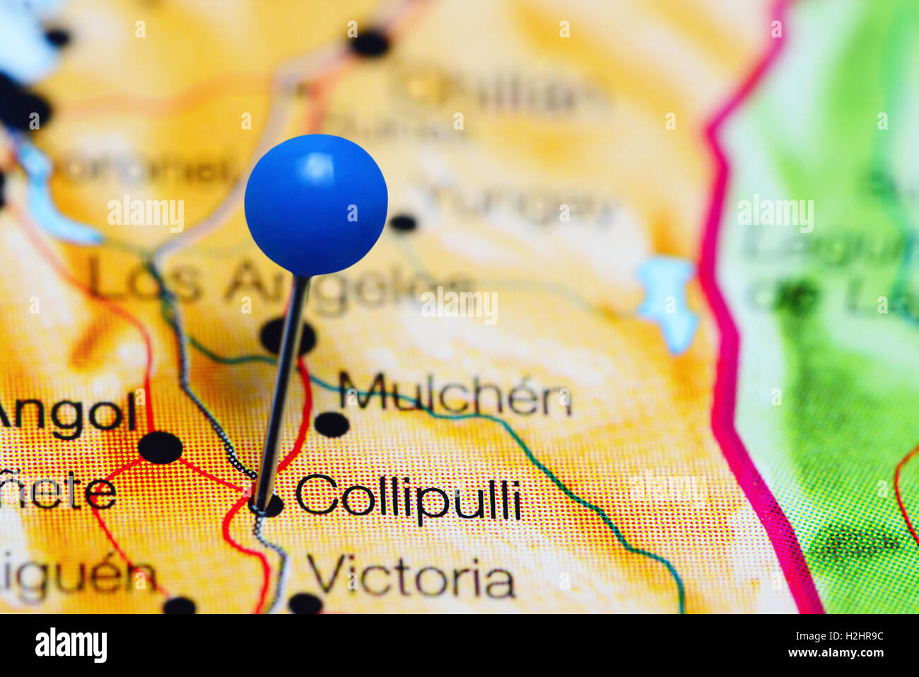 Collipulli imperniata su una mappa del Cile Foto Stock