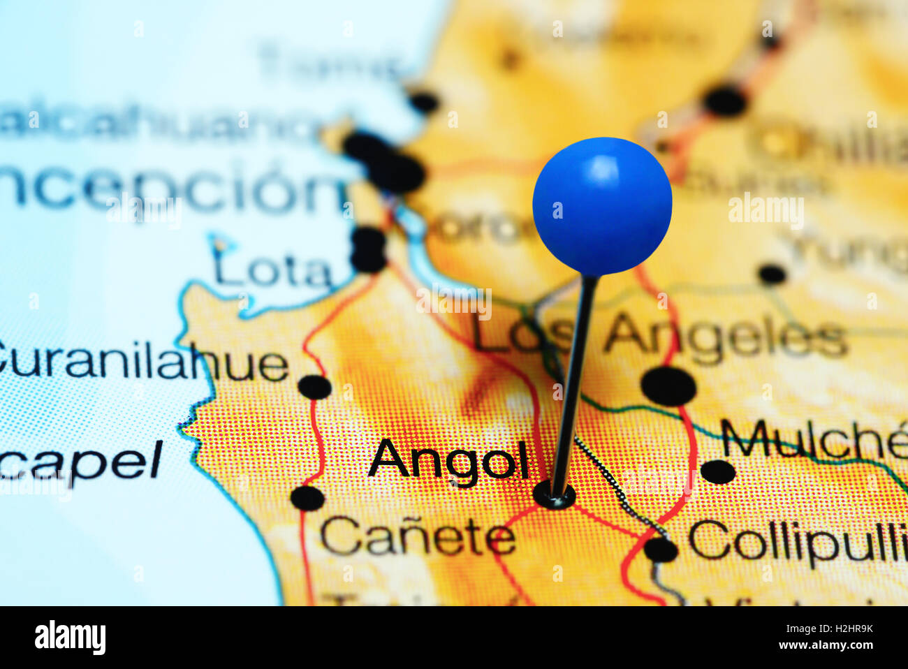 Angol imperniata su una mappa del Cile Foto Stock