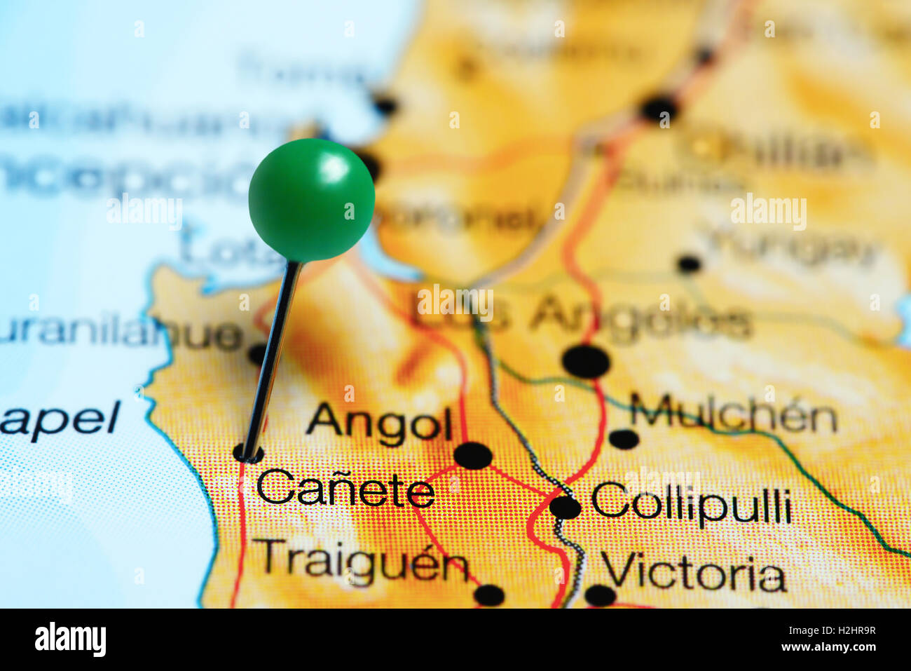 Canete imperniata su una mappa del Cile Foto Stock