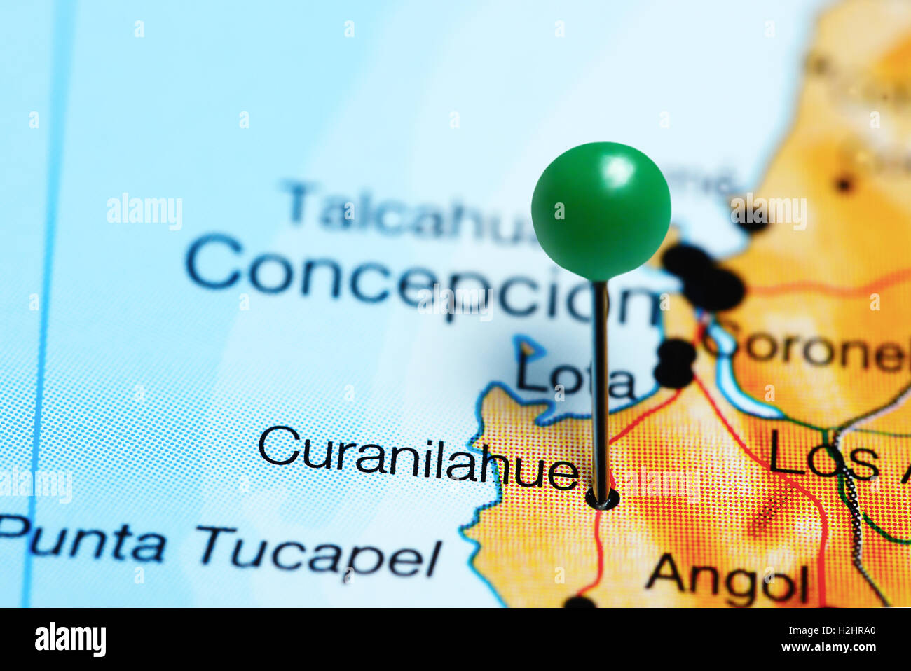 Curanilahue imperniata su una mappa del Cile Foto Stock