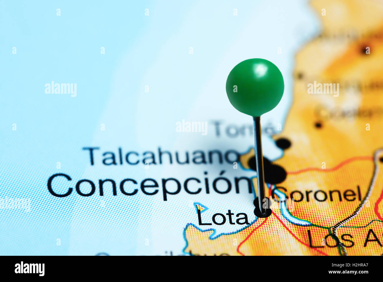 Lota imperniata su una mappa del Cile Foto Stock