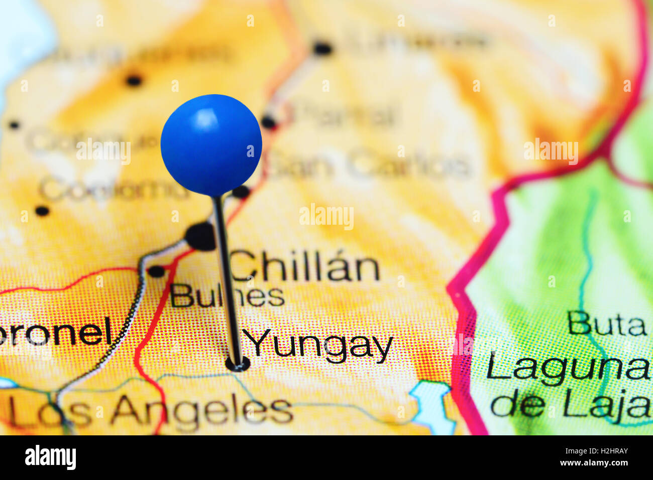 Yungay imperniata su una mappa del Cile Foto Stock