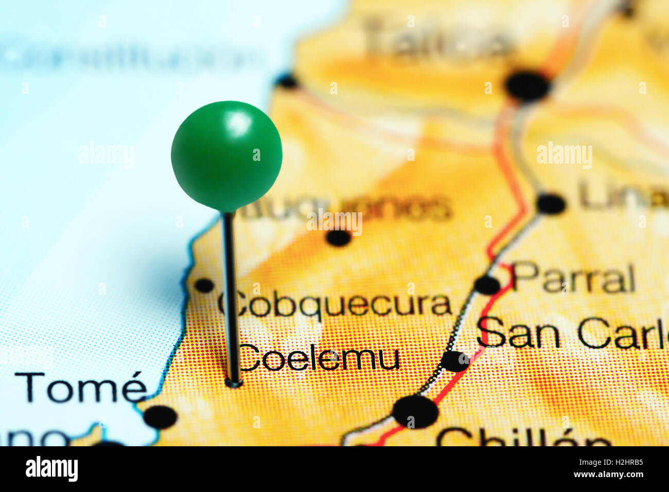 Coelemu imperniata su una mappa del Cile Foto Stock