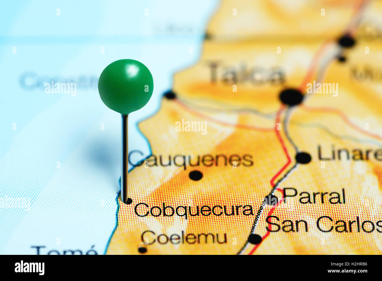 Cobquecura imperniata su una mappa del Cile Foto Stock