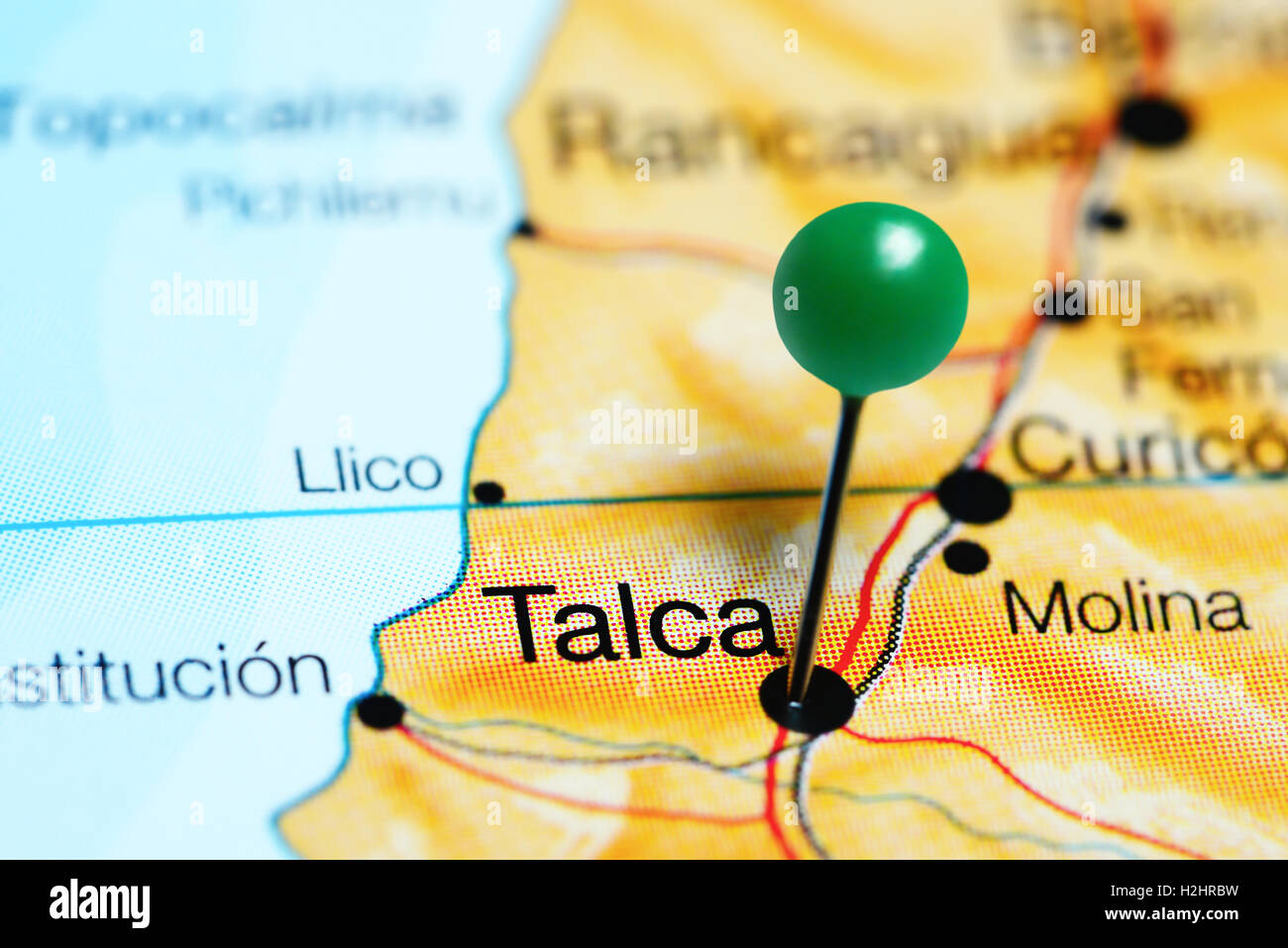 Talca imperniata su una mappa del Cile Foto Stock
