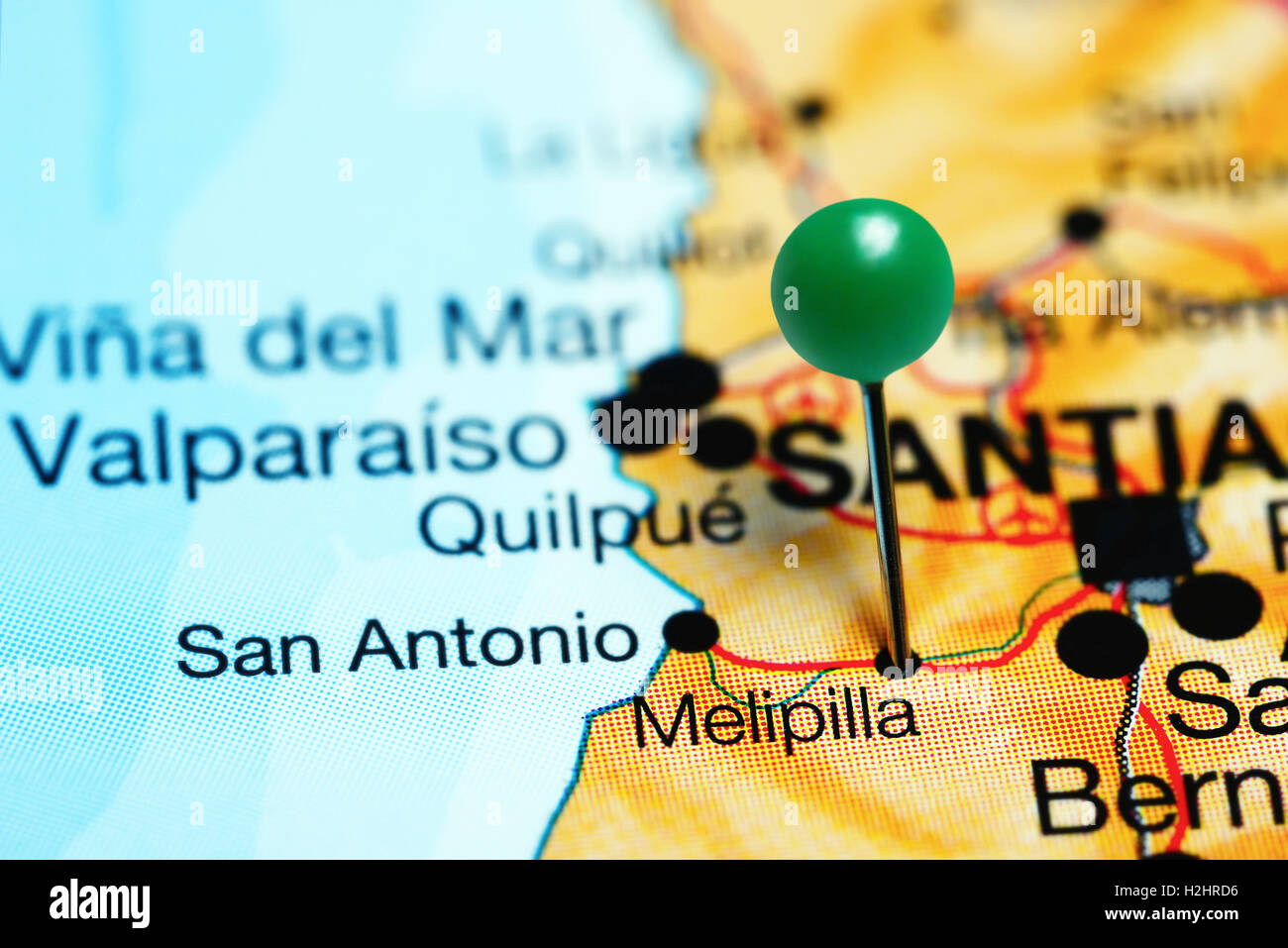 Melipilla imperniata su una mappa del Cile Foto Stock