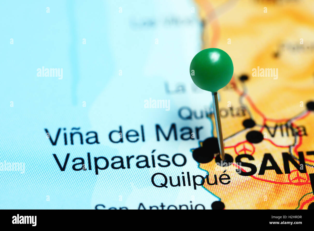 Quilpue imperniata su una mappa del Cile Foto Stock