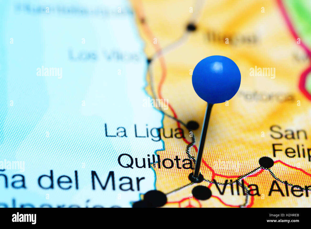 Quillota imperniata su una mappa del Cile Foto Stock