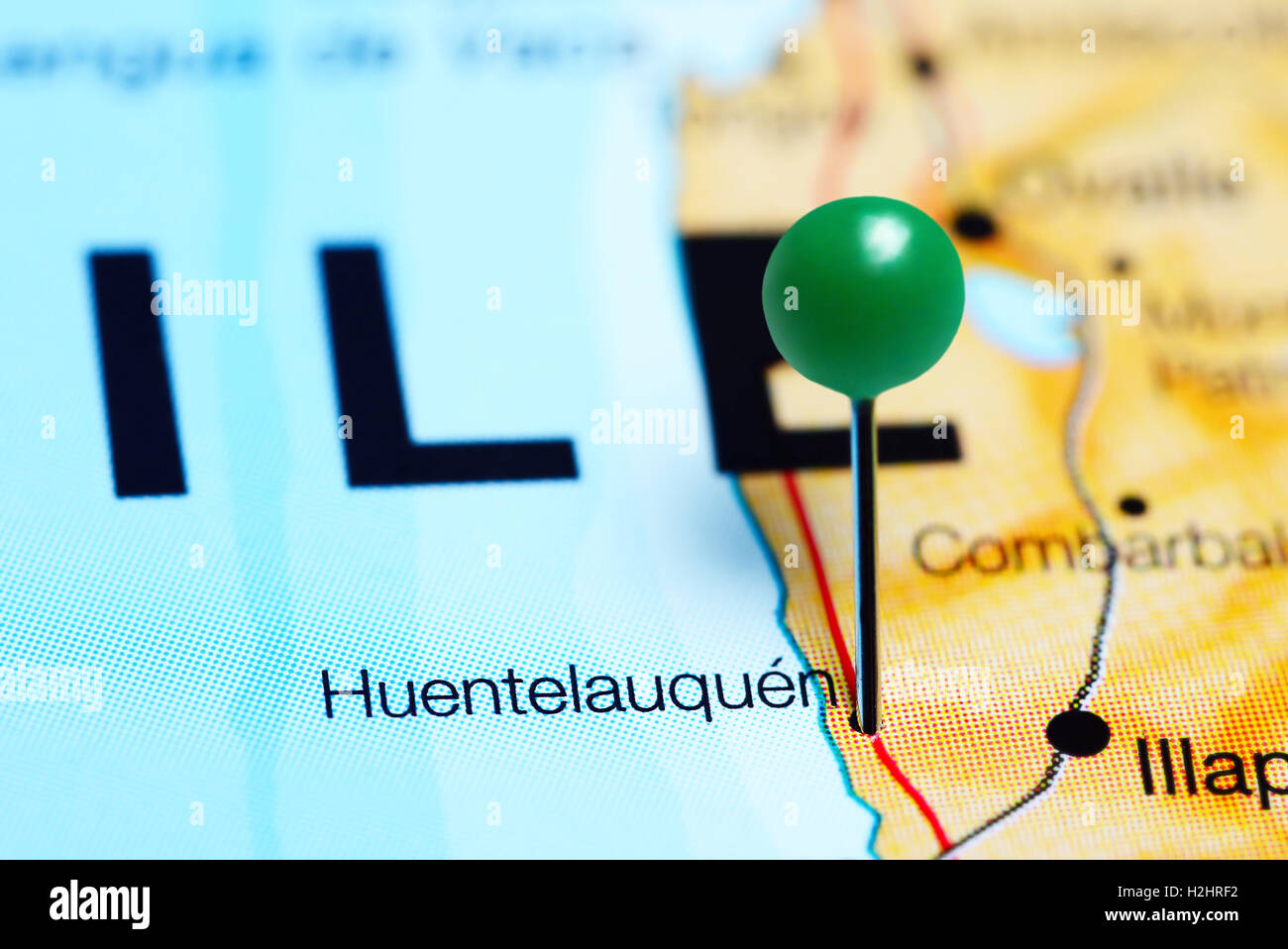 Huentelauquen imperniata su una mappa del Cile Foto Stock