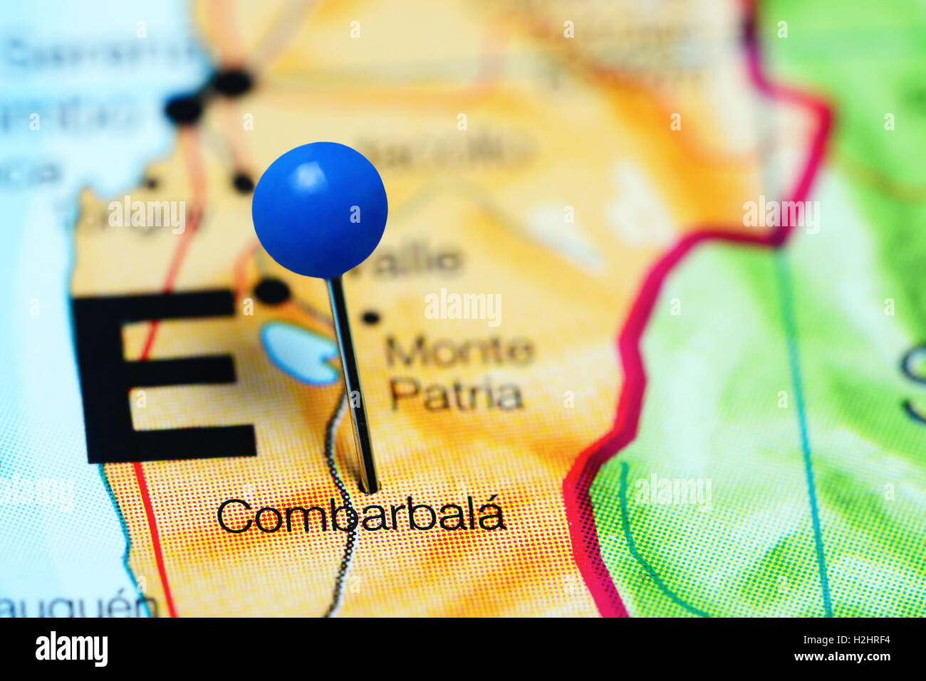 Combarbala imperniata su una mappa del Cile Foto Stock