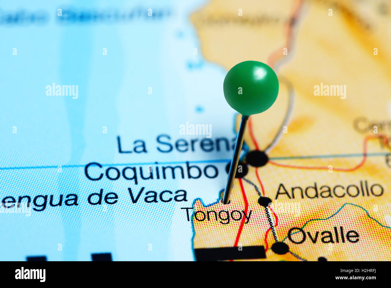 Tongoy imperniata su una mappa del Cile Foto Stock