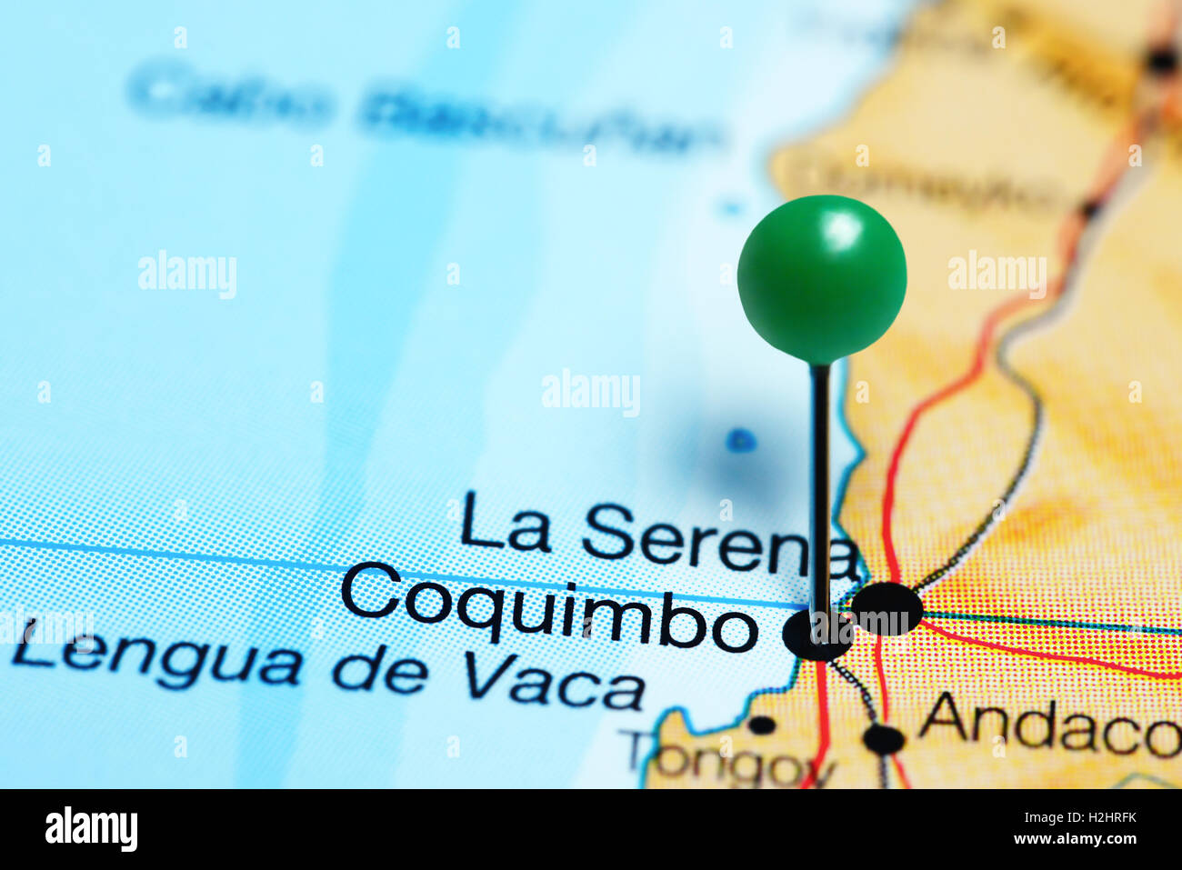 Coquimbo imperniata su una mappa del Cile Foto Stock