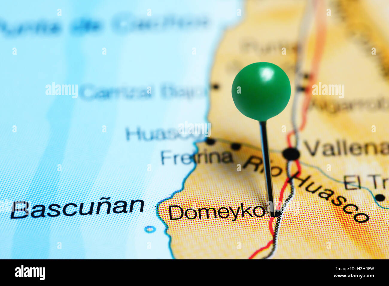 Domeyko imperniata su una mappa del Cile Foto Stock