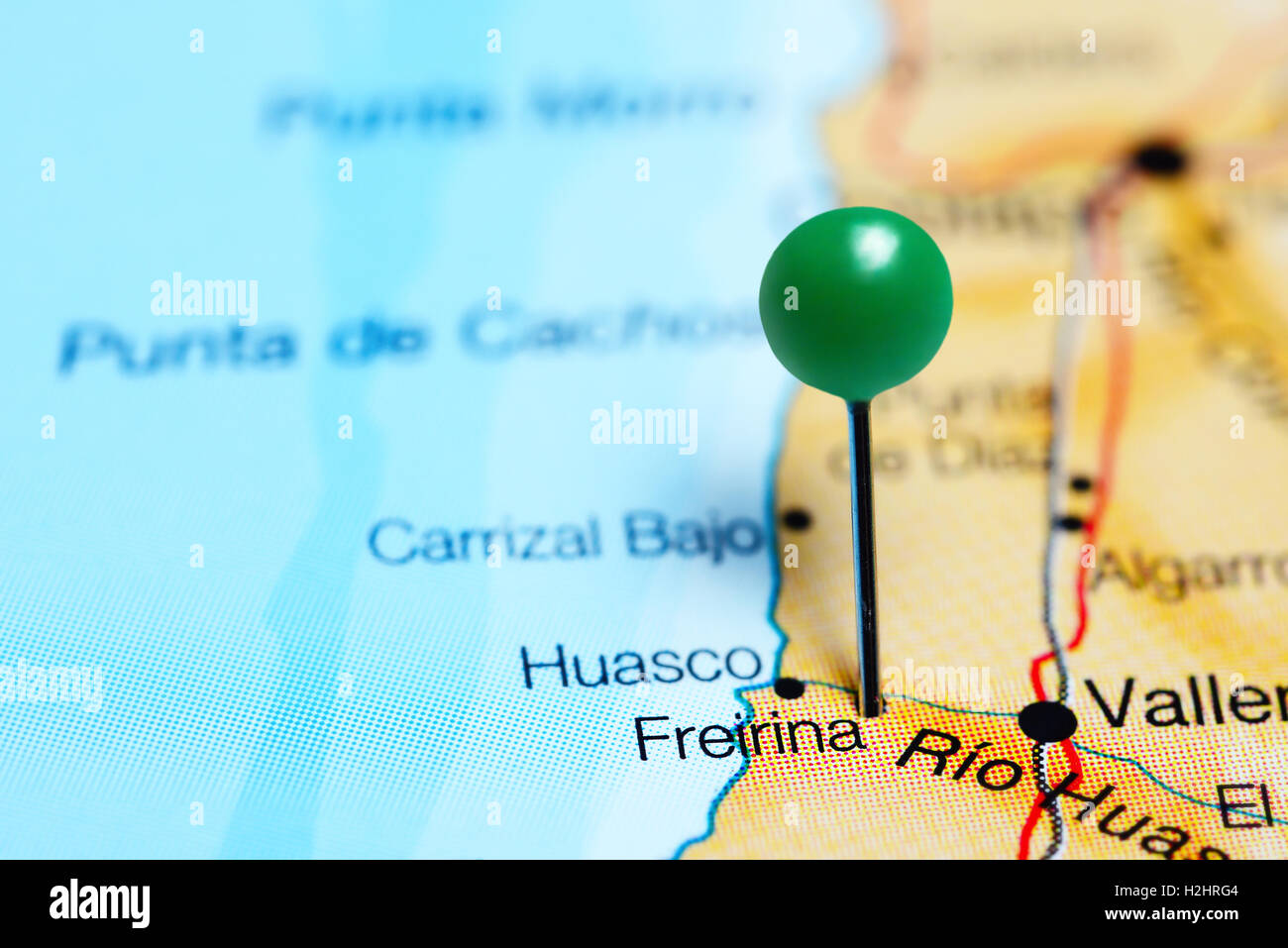 Freirina imperniata su una mappa del Cile Foto Stock