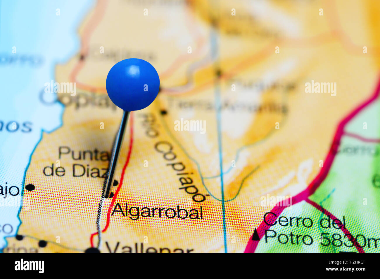 Algarrobal imperniata su una mappa del Cile Foto Stock