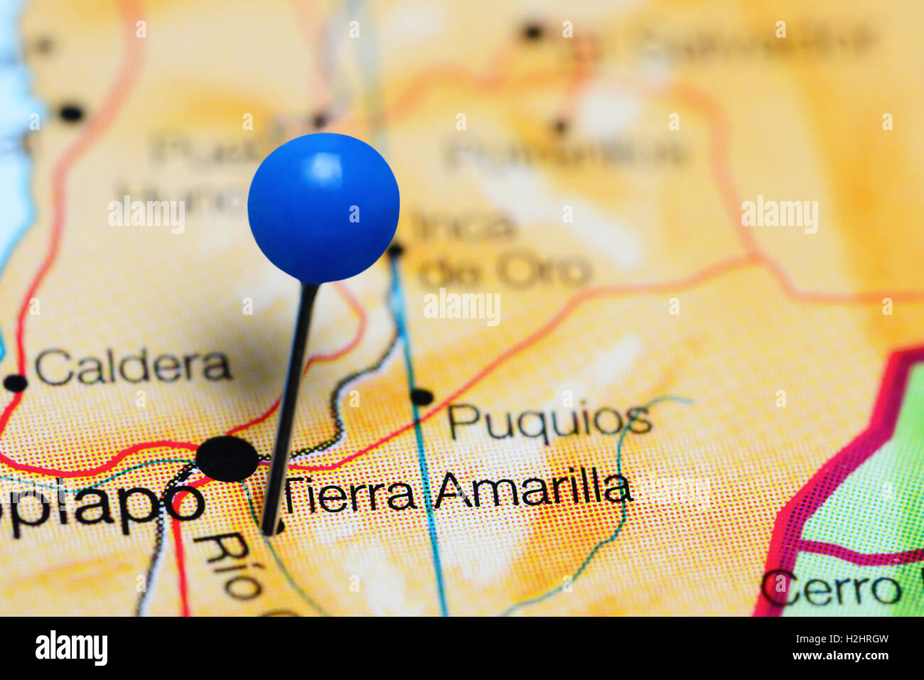 Tierra Amarilla imperniata su una mappa del Cile Foto Stock