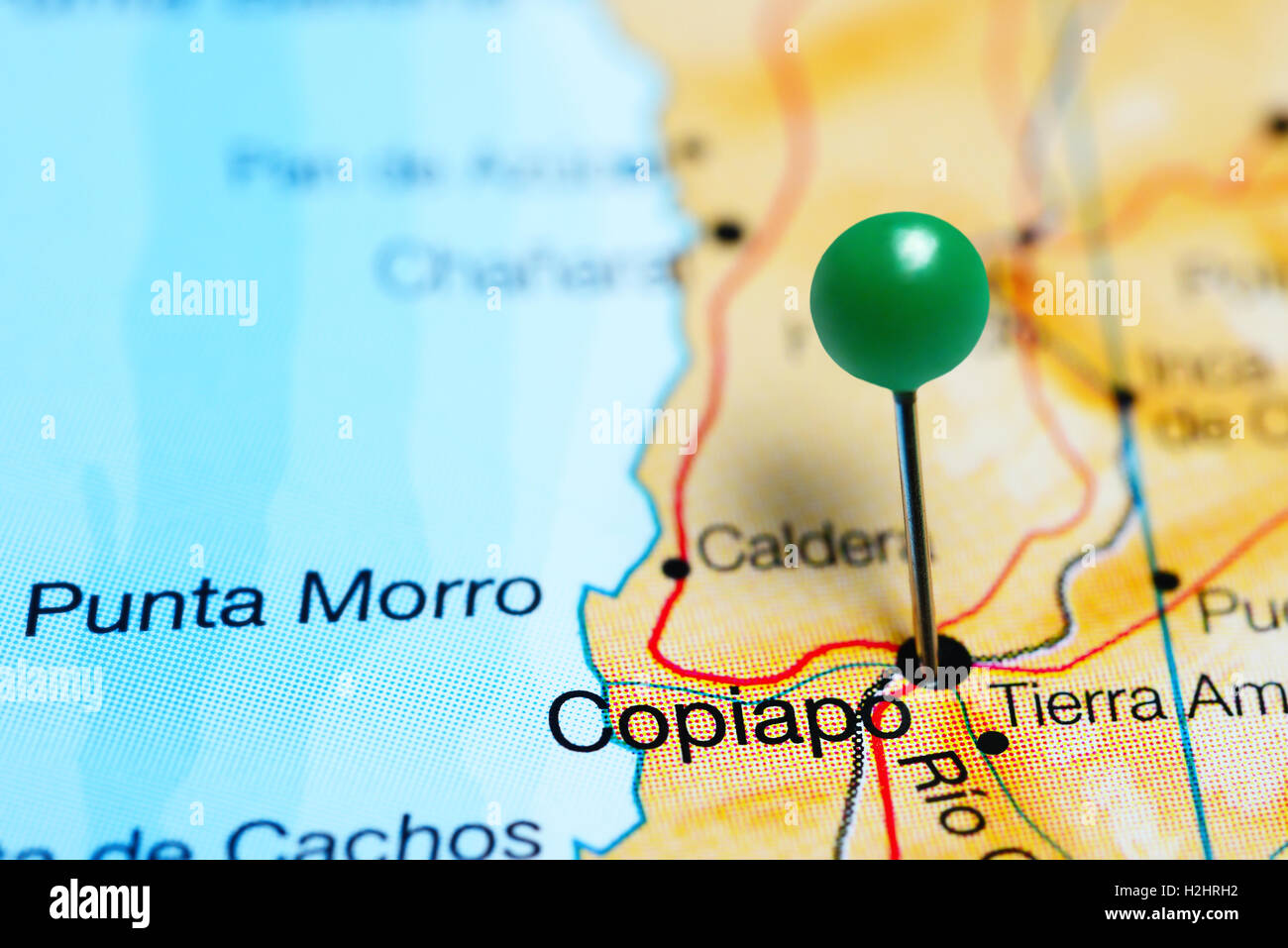 Copiapo imperniata su una mappa del Cile Foto Stock
