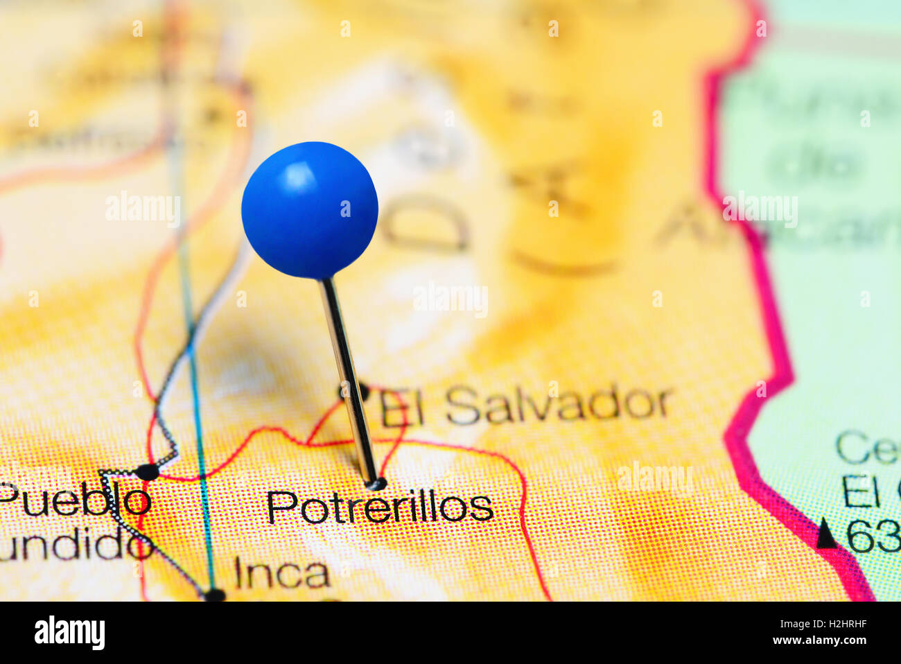 Potrerillos imperniata su una mappa del Cile Foto Stock