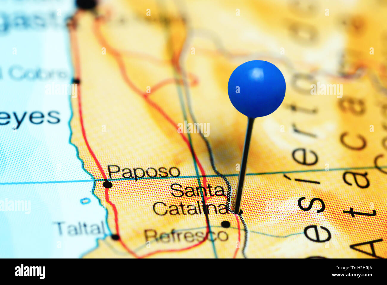 Santa Catalina imperniata su una mappa del Cile Foto Stock