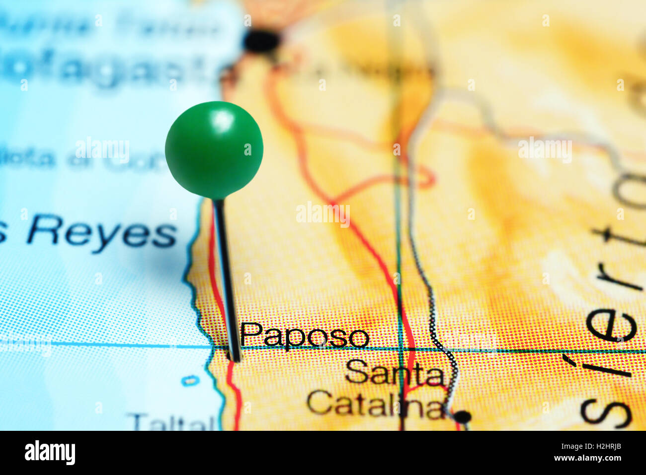 Paposo imperniata su una mappa del Cile Foto Stock