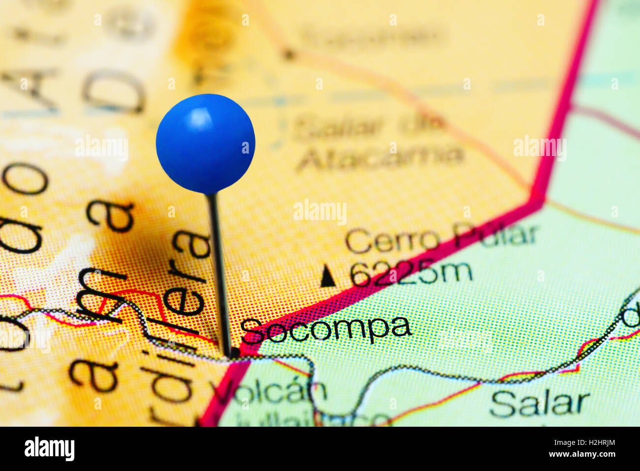 Socompa imperniata su una mappa del Cile Foto Stock