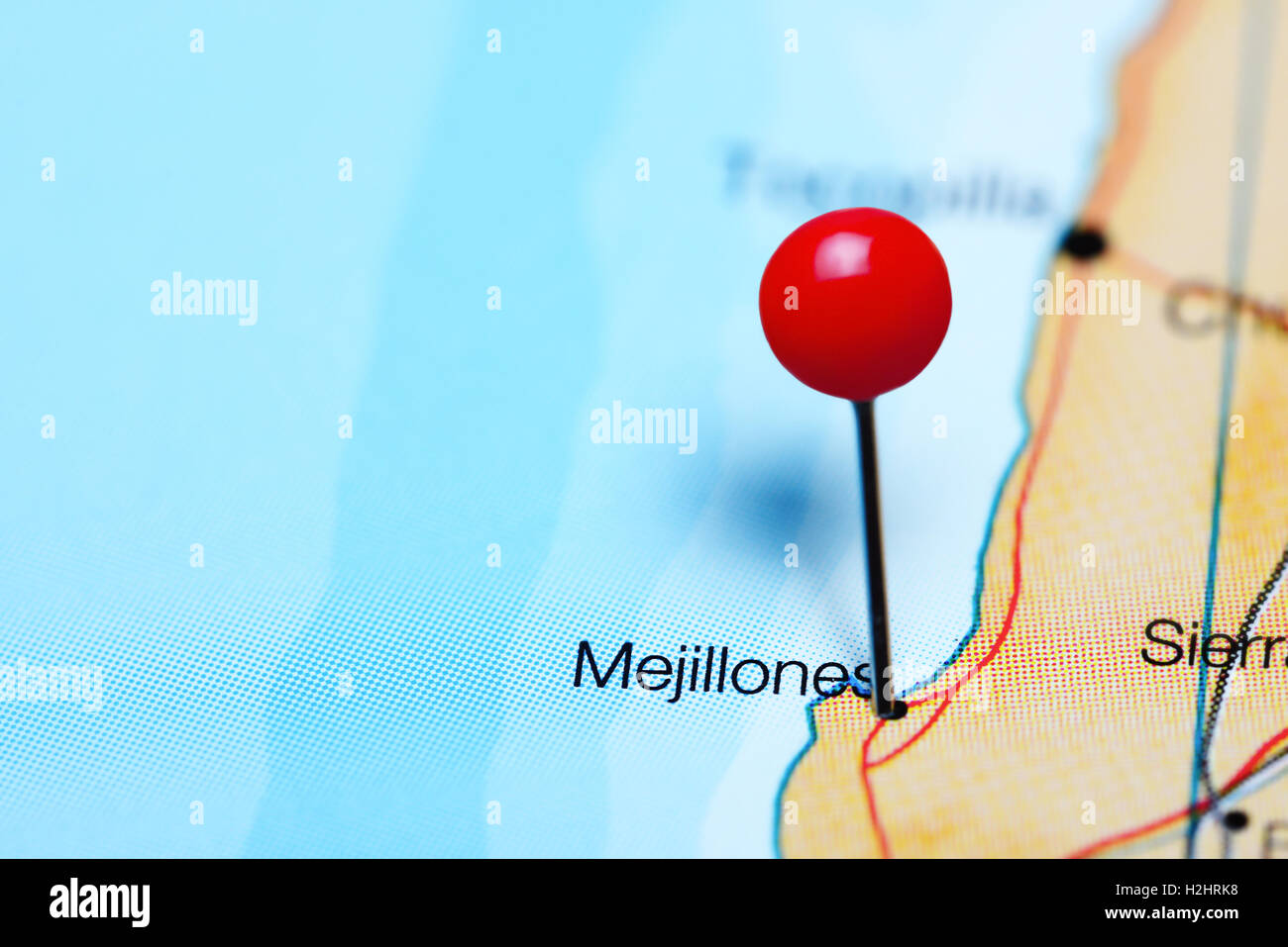 Mejillones imperniata su una mappa del Cile Foto Stock