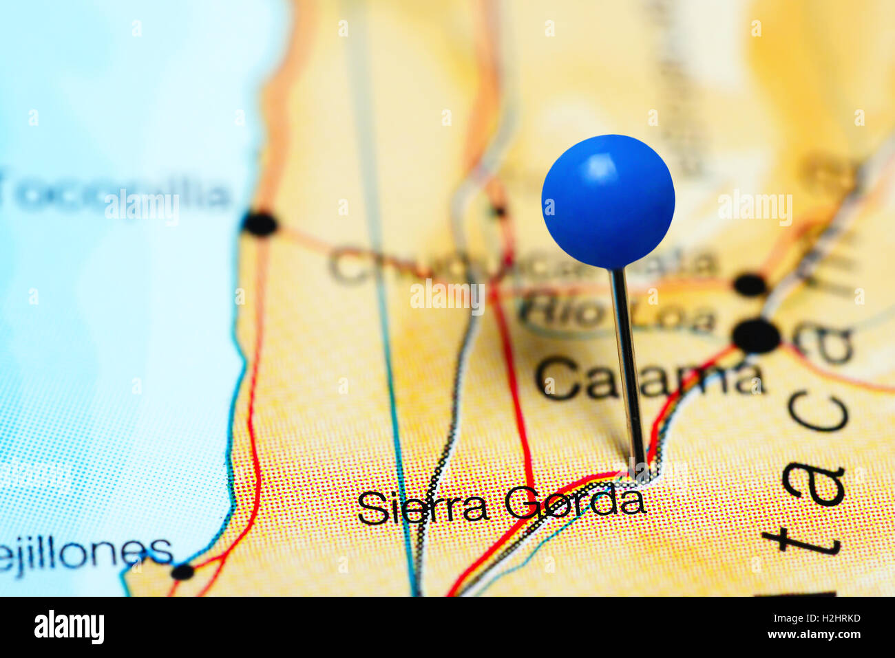 Sierra Gorda imperniata su una mappa del Cile Foto Stock