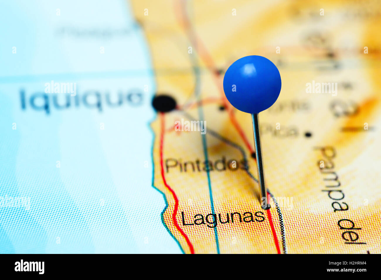 Lagunas imperniata su una mappa del Cile Foto Stock