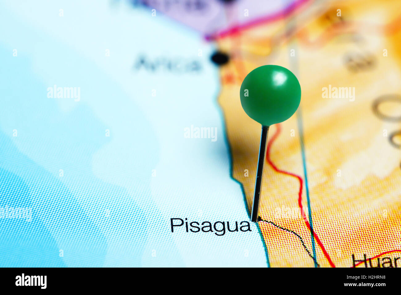Pisagua imperniata su una mappa del Cile Foto Stock