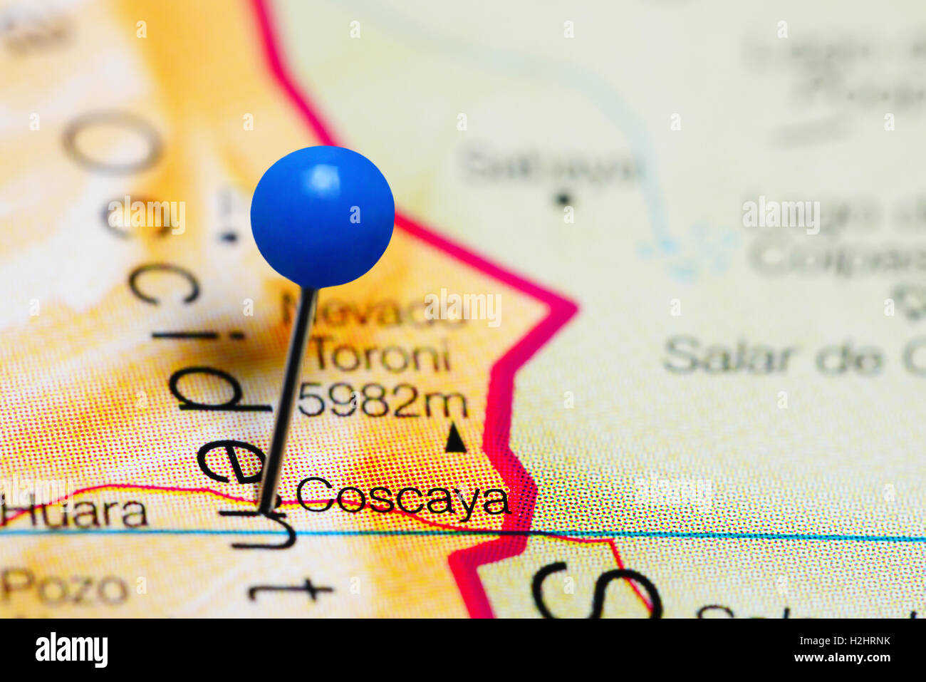 Coscaya imperniata su una mappa del Cile Foto Stock